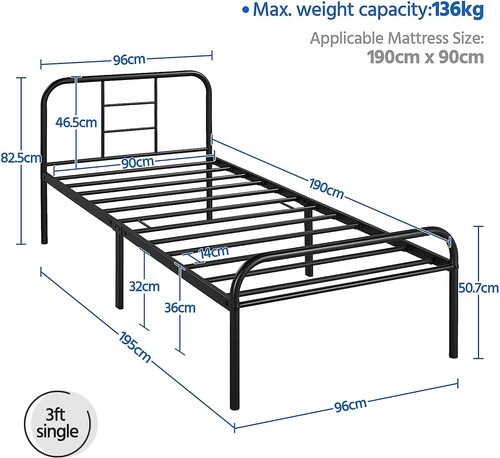 3ft single metal bed - single, frame