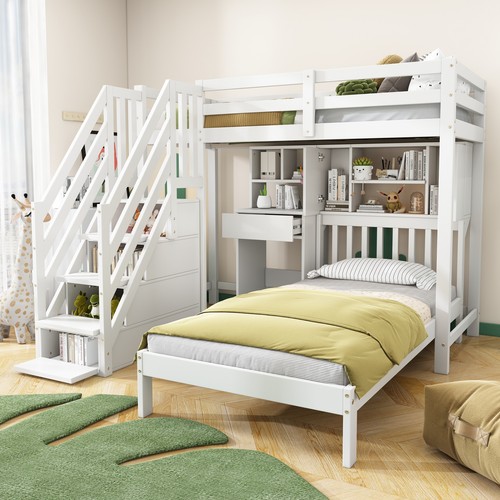 Bunk bed with stairs desk - stairs,,