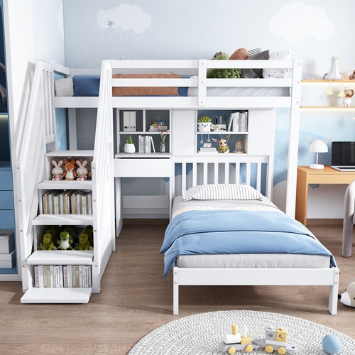 Bunk bed with desk shelves - bed,