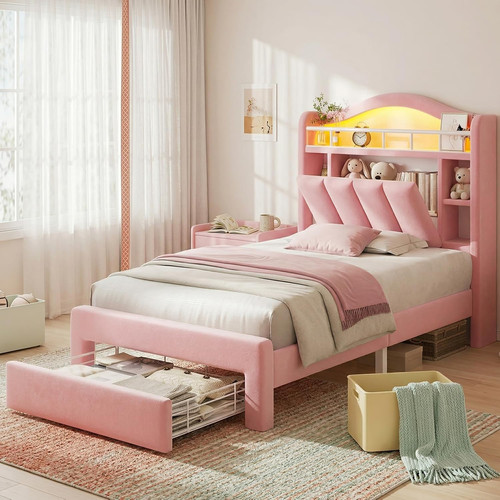 Pink twin size led - twin, frame