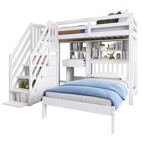 Bunk bed with - stairs,, desk