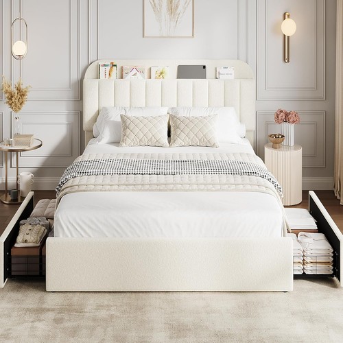 Kids girls beige - boucle, bed