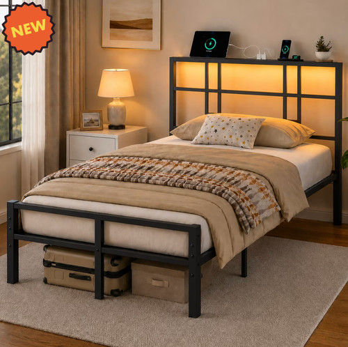 Twin size bed - frame, led
