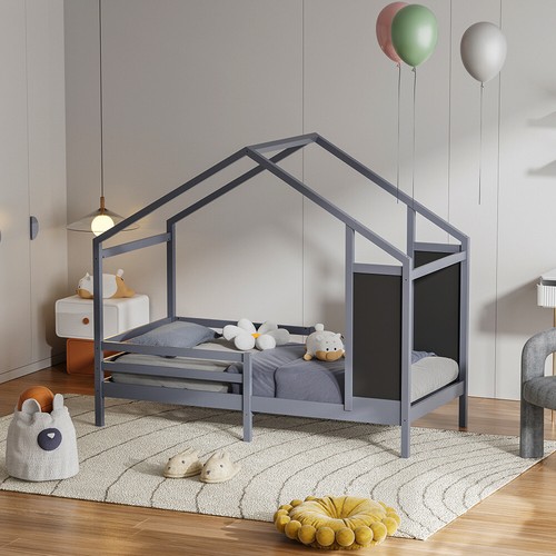 Grey kids house bed frame - house,