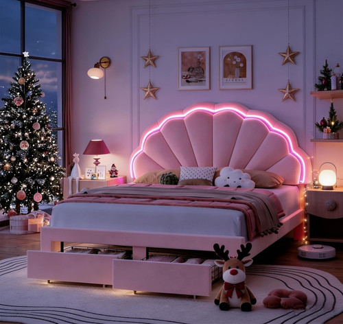 Girls full upholstered led bed - girls,