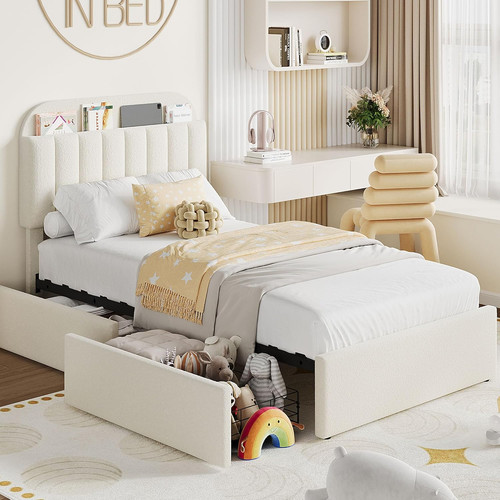 Beige twin bed frame with - twin,