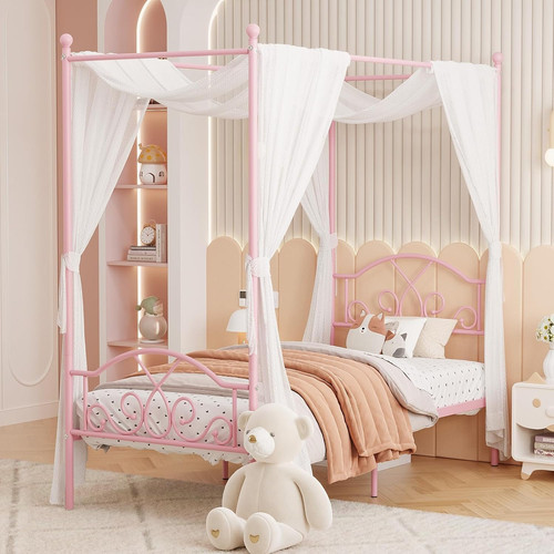 Pink twin canopy bed - pink, for