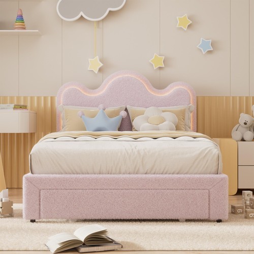 Twin full bed frame boucle - bed, ,boucle